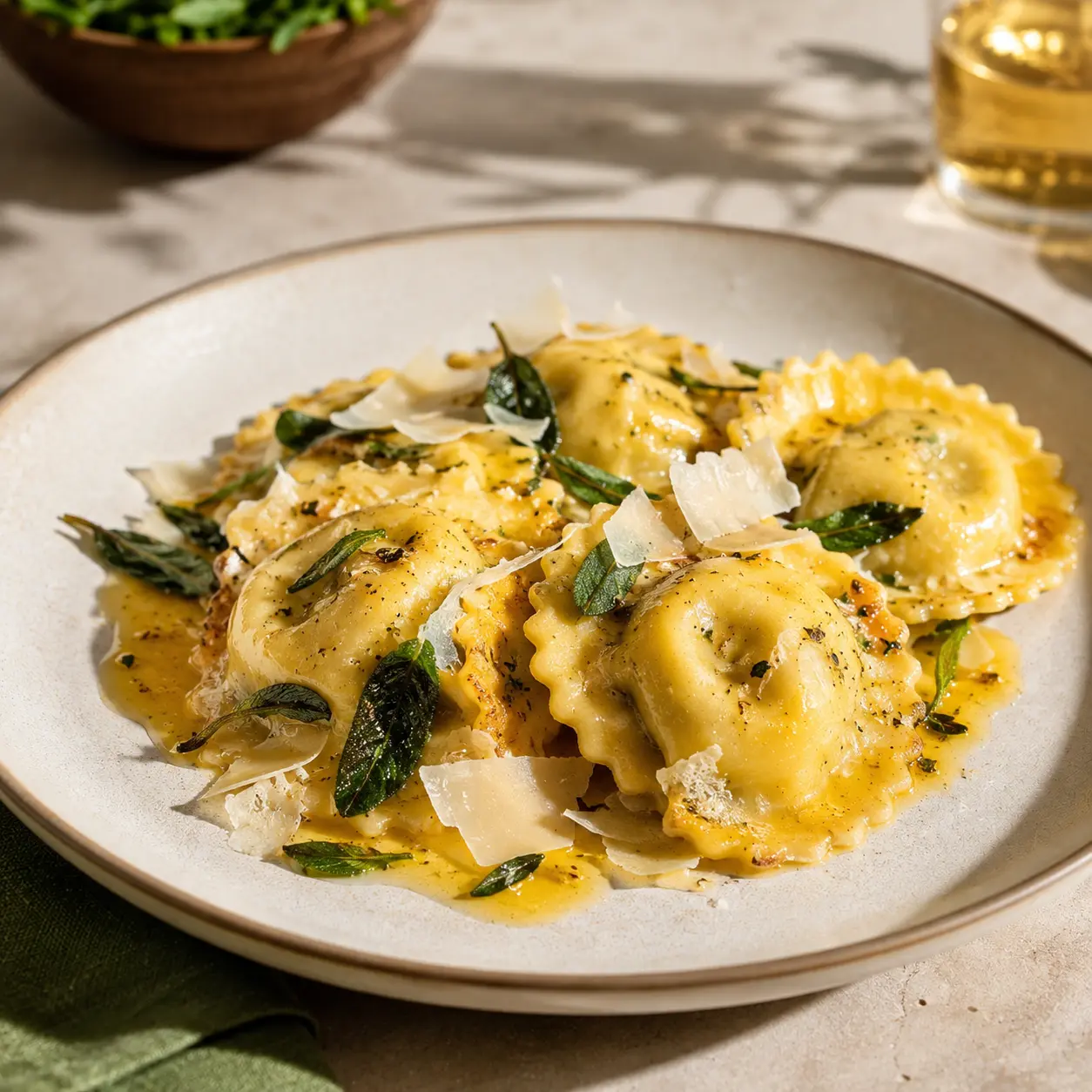 Professional kitchen food image of fresh pasta ravioli